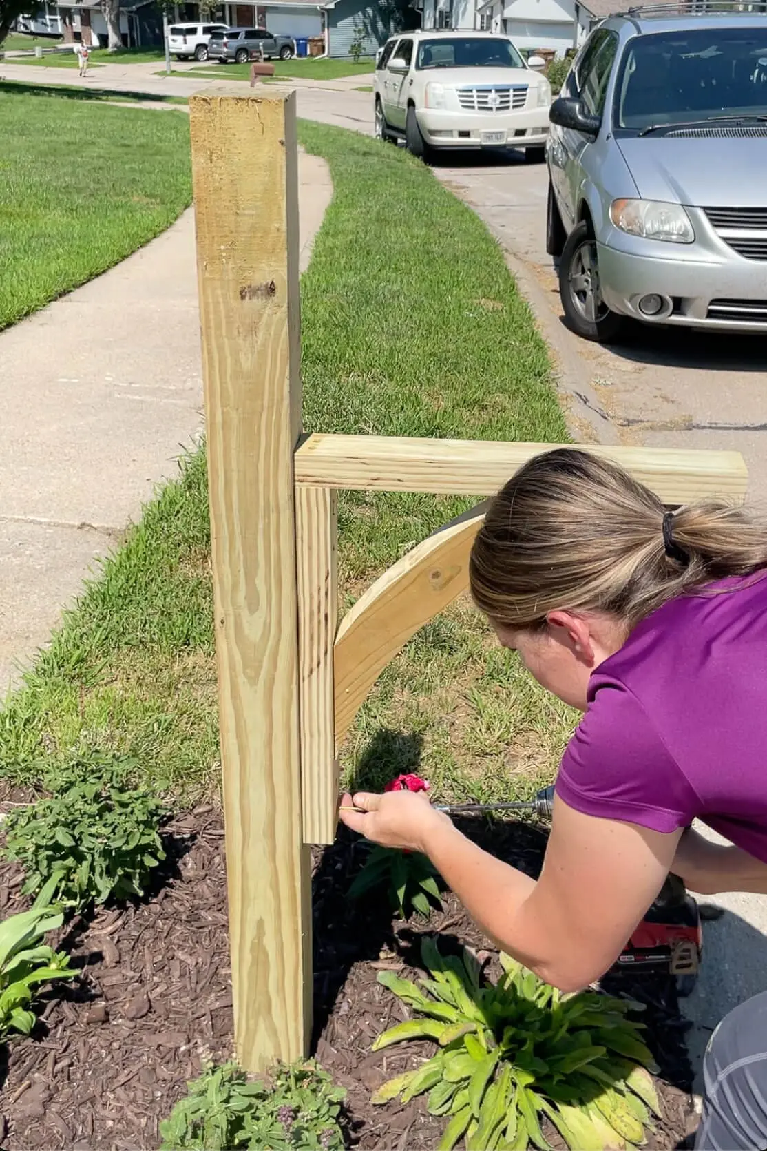 Building a wood corbel for DIY mailbox makeover.